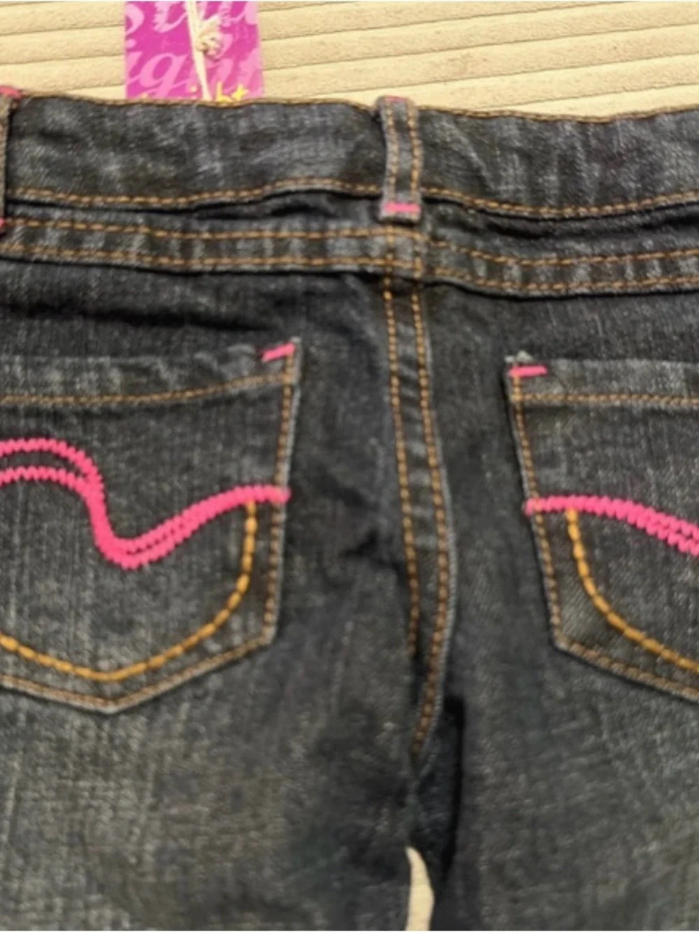 greendog Dark Denim Jeans with Pink Accent and Patterned Cuffs